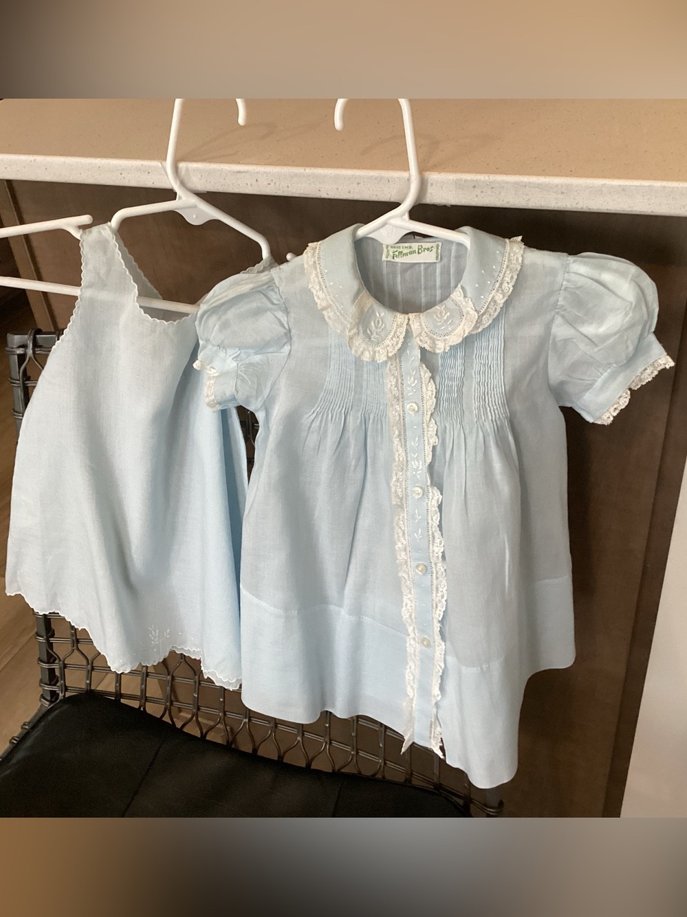 Vtg. Classic Feldman Bros. Heirloom-Style baby girl dress and matching slip set
